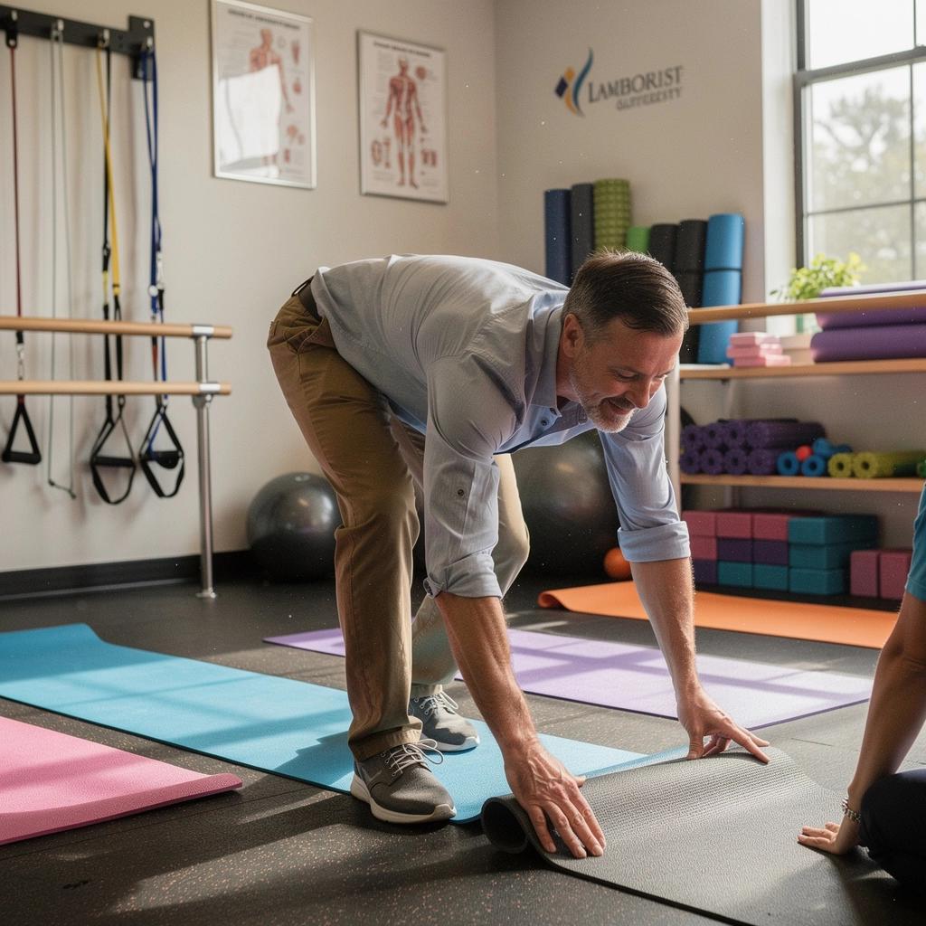 Vista aérea de una clase de yoga, con énfasis en la conexión y la tranquilidad.